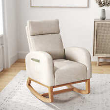 Bedroom Nursery Rocking Chair w/Natural Rubber Wood Frame-Beige