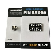 UK Flag Black & White Metal & Enamel Pin Badge with Secure Locking Back