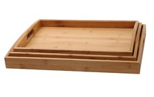 Pack of 3 Bamboo Serving Tray with Handles Rectangular Wooden Breakfast