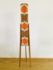 Retro Geometric Fabric Midcentury Style Rocket Floor Lamp 60s 70s Oak 125cm