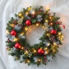 LED Christmas Wreath For Front Door Garland Christmas Xmas Ball Decor Outdoor uk