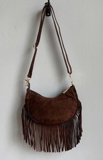 Small handbag bag suede 100% leather fringe cross over bag women