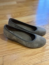GABOR Suede Ballet Pumps in Taupe with Low Wedge Heel UK Size 5