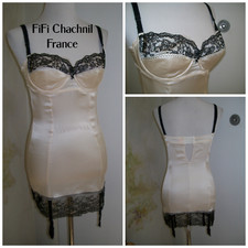 Vintage Fifi Chachnil Ivory Slip with Garter Belt Made In France Silk Fits 34D