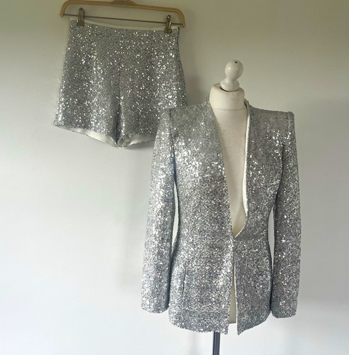 Zara silver sequin suit blazer - silver,