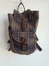 Barbour Knapsack Backpack Green Tartan Canvas & leather Trim Rucksack Unisex Med