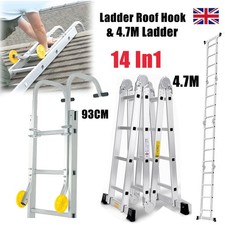 4.7M 14 IN1 Aluminium Folding Ladder Steps And 93CM Adjustable Ladder Roof Hook