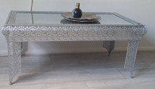 Coffee Table. Silver Moroccan Metal Aluminum Coffee Table Embossed