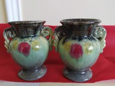 2 x  Green Glazed Vases 1950's