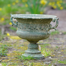 Vase with Handles Green Urn 32cm Wrought Iron Vintage Garden Verdigris Planter