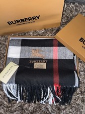 Burberry Classic Check 100% Cashmere Scarf Black Grey Red Unisex New with Box