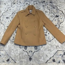 JCP Women’s Camel Wool Blend Peacoat Small Double Breasted Lined Coat