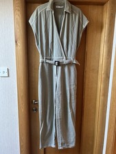 Zara Khaki Sleeveless Denim Jumpsuit, Size m