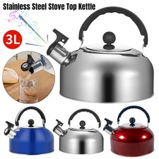 UK Stainless Steel Whistling Kettle 3L Stove Top Hob Kitchenware Tea Camping