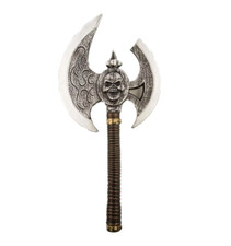 Double Head Skull Axe 72cm Viking Medieval Ancient Fancy Dress Costume Prop