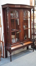 Antique English Mahogany Display Cabinet with Inlay, c. 1890-1900