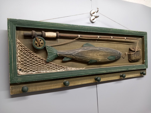 Fishing coat hat rack wooden - coat,