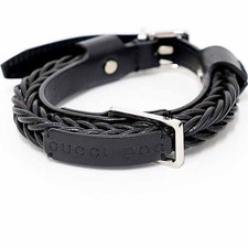 GUCCI DOG Pet Collar and Leash Leather 115271・214351・30 Black Used