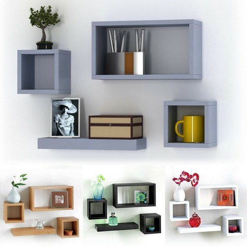 Wooden floating cube shelves - floating,