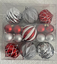 23-Piece Red Silver & White Christmas Baubles Giant /Small Xmas Tree Decorations
