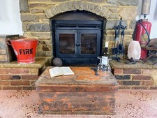 Old Antique Pine Chest, Vintage Wooden Storage Trunk, Blanket Box, Coffee Table.