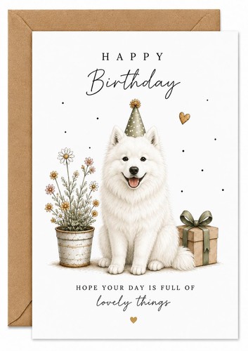 Samoyed birthday card cute dog - samoyed,