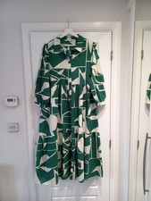 Zara Green Cream Oversized Geometric Midi Shirt Dress Size XL Fit 16 Uk