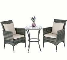 3PCS Patio Furniture Set Rattan Coffee Table & Chairs Garden