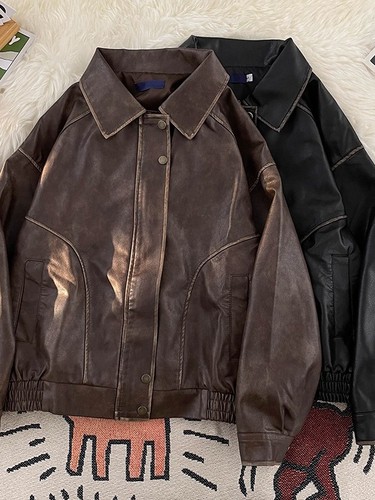 Men retro leather jacket - leather,