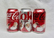 2025 HOLIDAY SANTA CHRISTMAS set of 3 Coke Coca Cola Cans EMPTY Can zero diet