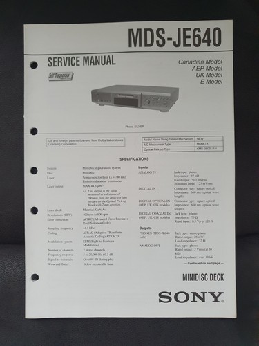 Sony mds je640 service manual - sony,