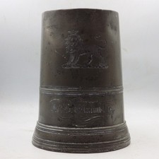 ANTIQUE Early 19th Century Pewter Family Crest QUART TANKARD