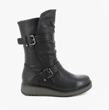 Heavenly Feet HANNAH4 Womens Casual Buckle Biker Boots -Black