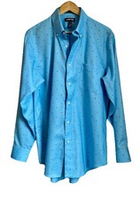 Land's End Blue Long Sleeve Shirt Suprima Cotton Yacht Design Size L / 16"