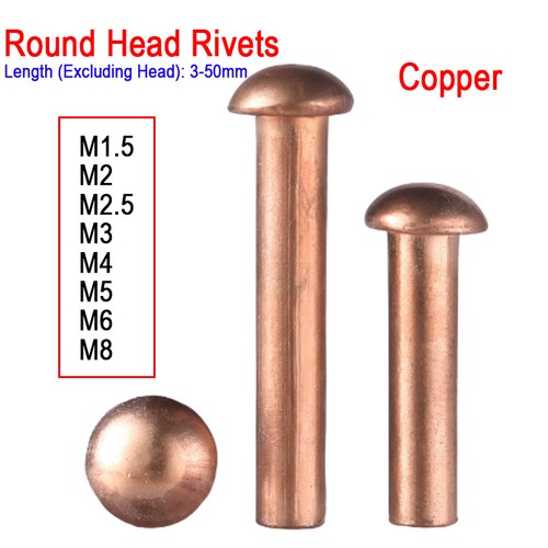 Solid copper round head rivets - head,