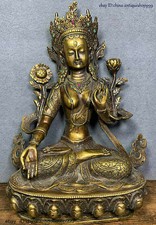 13" Old dynasty Chinese Tibet Buddhism Temple Bronze Gilt Kwan-Yin Buddha Statue