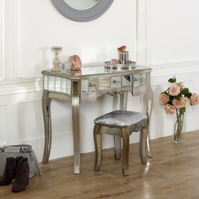 Mirrored console dressing table padded stool set vintage French chic furniture