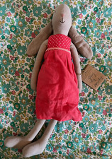 Maileg Size 3 Bunny - Red Linen Dress Floral pants 40cm BNWT