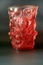 SUPERB QUALITY ANTIQUE FRENCH RUBY GLASS VASE IN MANNER OF LALIQUE