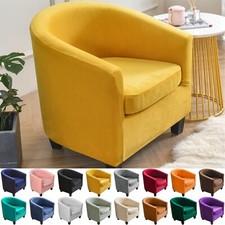 Tub Chair Slipcover 2-Piece Velvet Stretch Club Chair Cover with Cushion Cover
