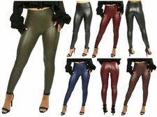 Womens Ladies Wet Look PU Faux Leather Leggings Skinny High Waist Slim fit Pant