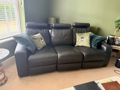 Black leather three seater - three,