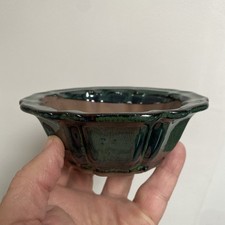 New Shohin Bonsai Pot lotus Style green Glazed Pot 13.5cm wide 