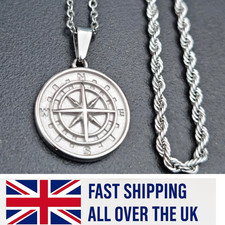 Men's Compass Nevigator North Pendant Necklace Stainless Steel Chain