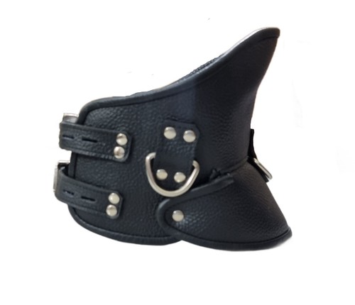 Black leather hooded collar - black,