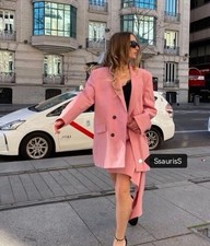 ZARA WOMAN OVERSIZED DOUBLE BREASTED BLAZER WOOL BLEND PALE PINK 2249/457 XS/S