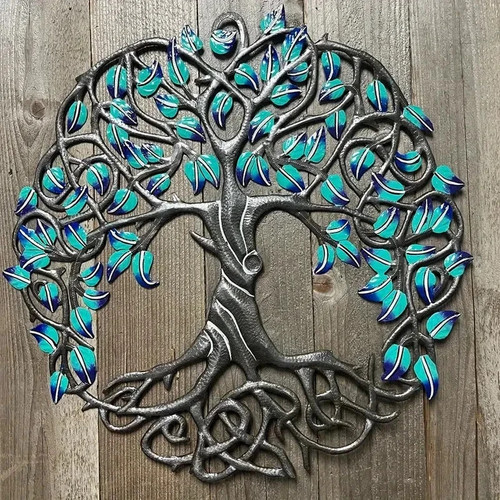 Metal artwork with turquoise - metal,