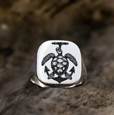 Turtle Anchor Signet Ring 925