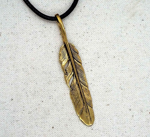 Bronze eagle feather pendant - feather,