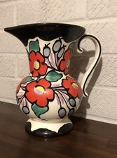 Vintage Art Deco Jug Ditmar Urbach Czech Ceramic Bold Floral Pattern Nice Shape